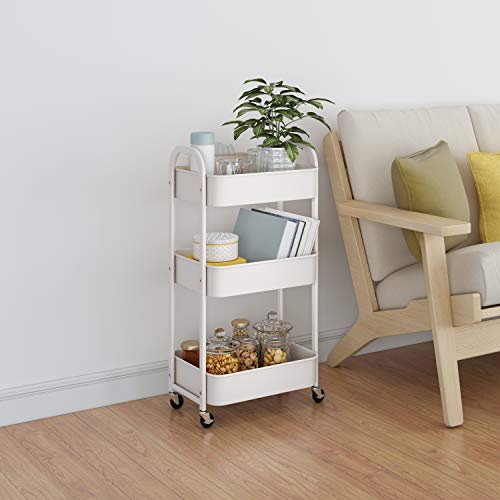 MAX Houser 3-Tier Rolling Utility Cart with Caster Wheels,Easy Assembly, for Kitchen, Bathroom (White) (Pack of 3) - color: White, size: 3-Tier Standard Cart (Pack of 3)