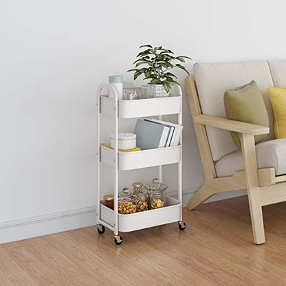 MAX Houser 3-Tier Rolling Utility Cart with Caster Wheels,Easy Assembly, for Kitchen, Bathroom (White) (Pack of 3) - color: White, size: 3-Tier Standard Cart (Pack of 3)