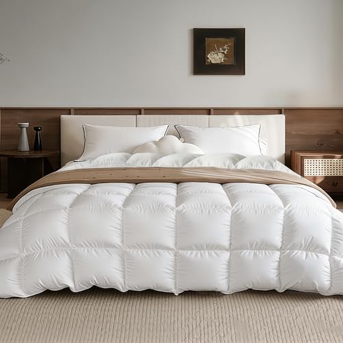 Luxury White Goose Feathers Down Fiber Comforter Queen Size Duvet Insert | Hotel Collection 100% Cotton Cover Fabric,All Season Medium Warmth,High Fill Power,8 Corner Tabs,Breathable,Hypoallergenic - size: King (106''x 90'')