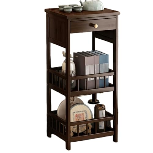 Small Wooden Coffee Table with Drawer, 3-Tier Narrow Side Table for Living Room, Bedroom & Balcony, Space-Saving Design (Brown, 20.5 X 8 X 30.7 in) Brown 11.8 * 11.8 * 30.7in - color: Brown, size: 11.8*11.8*30.7in