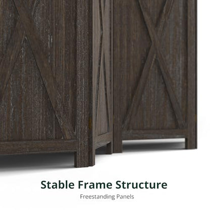 4 Panel Folding Room Divider, Solid Wood Privacy Screen, Freestanding Partition Wall, Temporary Wall for Home/Office/Bedroom/Restaurant, Rustic Brown - color: Rustic Brown