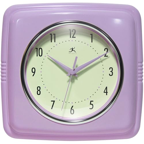 Infinity Instruments Square Retro Wall Clock, Lavender, 9.25" - color: Lavender