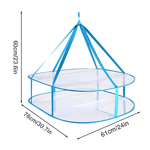 2 Tier Folding Drying Rack, Folding Mesh Clothes Hanging Dryer, Portable Windproof Hanging Laundry Racks with Fixing Band for T-Shirt, Swimsuit, Underwear Outdoor Indoor