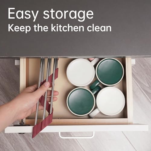 Tomorotec Triangle Roll Up Dish Drying Rack 304 Stainless Steel Wine Red | BPA-Free Food-Grade Silicone Edges Foldable Waterproof Rustproof Heavy-Duty Space Saver Heat Resistant to 550°F - color: Wine Red
