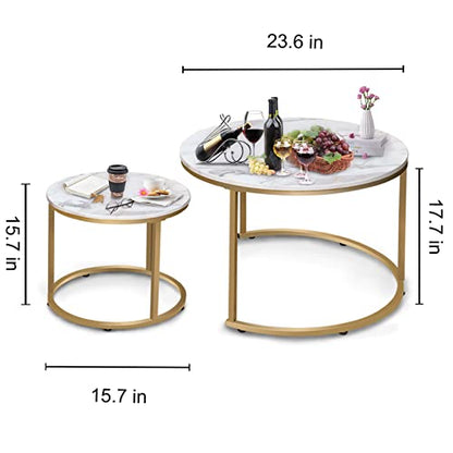 Nesting Coffee Table Faux White Marble for Small Place 2 Sets Modern Furniture Living Room Sets End Side Table Night Stand for Bed Room Dining Room - color: White Marble