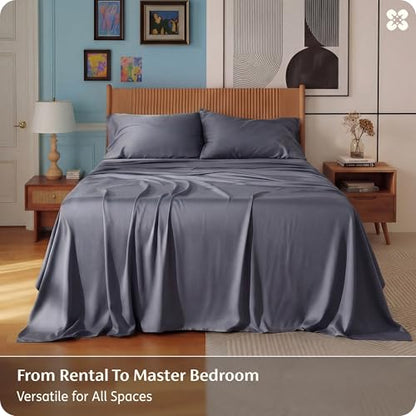 Bedsure Cooling Sheets for Full Size Bed, Viscose Derived from Bamboo, Deep Pocket up to 16", Breathable Soft Bed Sheets & Pillowcases, Dark Grey | Cooling Sheets for Hot Sleepers, Breathable & Silky Soft, 16" Deep Pocket, Hotel Luxury Bedding, Dark Grey