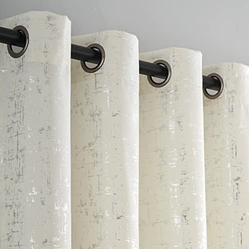 Taisier Home Silver Foil Print Linen Textured Curtains Geometric Dots Pattern Design Curtains for Nursery Toy Room Thermal Insulated Window Treatment 2 Panels 45" L,Off White and Silver Drapes Print - color: Off White/Silver, size: 52"W x 45"L (Pack of 2)