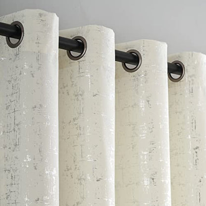 Taisier Home Silver Foil Print Linen Textured Curtains Geometric Dots Pattern Design Curtains for Nursery Toy Room Thermal Insulated Window Treatment 2 Panels 54" L,Off White and Silver Drapes Print - color: Off White/Silver, size: 52"W x 54"L (Pack of 2)