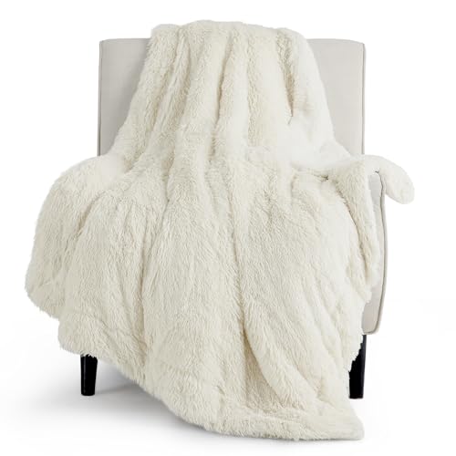 Bedsure GentleSoft Fluffy Cream Throw Blanket Decorative Blankets for Bed Couch Sofa, Cream Decor Sherpa Fleece Soft Cozy Fuzzy Plush Thick Warm Faux Fur Decorations, Ivory Girl Gifts, 50x60 - color: 02- Cream, size: Throw (50" X 60")