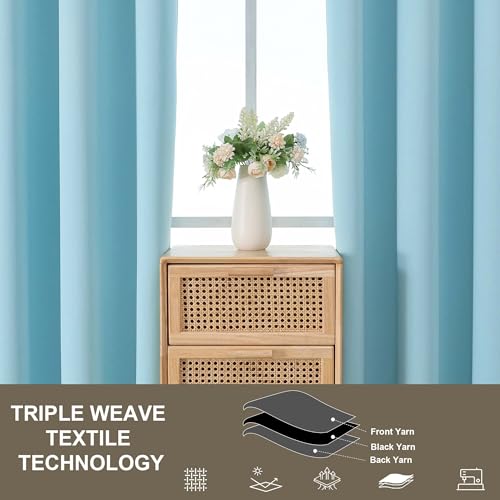 Blackout Curtains 84 Inches Long - Solid Thermal Insulated Thick Fabric Blackout Curtains for Bedroom, Grommet Soundproof Window Drapes, 2 Panels, Aqua, 2x52Wx84L Inches - color: Aqua, size: 52"W x 84"L (Pack of 2)