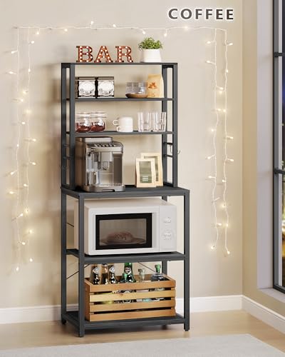 VASAGLE Coffee Bar, 23.6 Inches 6-Tier Baker's Rack with 6 Hooks | Industrial Microwave Stand, 15.8 x 23.6 x 65.8 Inches, Charcoal Gray and Ink Black, BARNET Collection UKKS024B22 - color: Charcoal Gray + Ink Black, size: 23.6"W, style: No Power Outlet