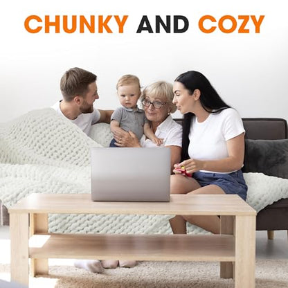 Cheer Collection Chunky Knit Blanket - Throw Blankets for Bed & Couch, Cozy Chunky Knit Throw Blanket, Ultra-Soft Oversized Knitted Blanket, Machine Washable Knit Throw Blanket- 50''x60'', Off White - color: Off White