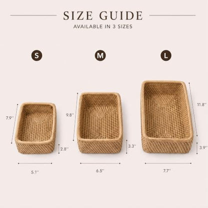 Yangqihome Natural Rattan Storage Baskets, Rectangular Woven Fruit Baskets, Decorative Wicker Basket Large Baskets for Organizing (L) - size: L