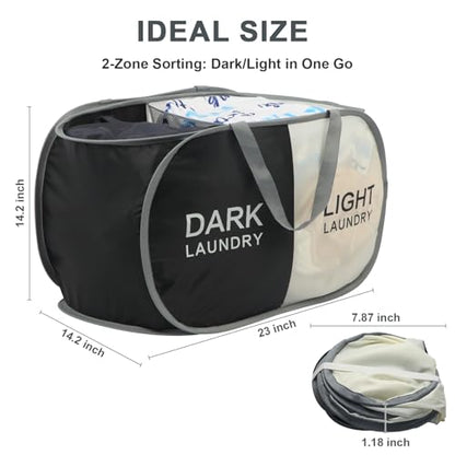 Seefoo Dual Compartment Laundry Hamper with Handles, Collapsible Laundry Baskets 2-Section, Dark/Light Labeled Storage Foldable Clothes Hamper for Laundry, Portable for Small Spaces, Apartment, Dorm