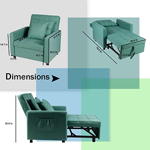 Sofa Bed Chair 3-in-1 Convertible Chair Bed, Lounger Sleeper Chair, Single Recliner for Small Space with Adjustable Backrest (Green) - color: Green