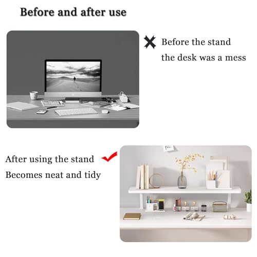 24x7.8 in Clamp on Desk Shelf, Adjustable Floating Desks Shelf Space Saving Desktop Extender Storage Organizer for Office, Dorm, Home Desk Organization, White - size: 24x8in