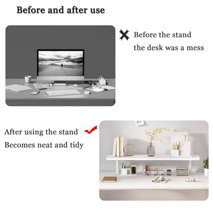 24x7.8 in Clamp on Desk Shelf, Adjustable Floating Desks Shelf Space Saving Desktop Extender Storage Organizer for Office, Dorm, Home Desk Organization, White - size: 24x8in