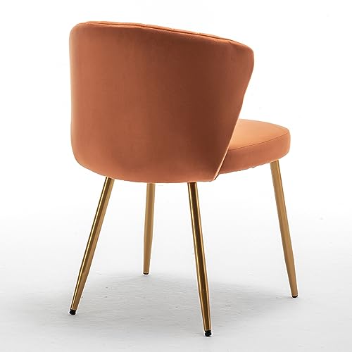 GDFStudio 30.71" Modern Velvet Accent Chair, Comfy Lounge Chair, Upholstered Side Chair with Channel Tufted Back, Gold Metal Legs, Armless Reading Chair for Living Room Bedroom Small Spaces, Orange - color: Orange + Polyester