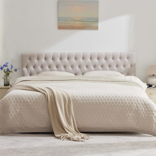 Cal King Size Headboard Only, Modern Button Tufted Headboards, Premium Linen Fabric Upholstered Headboard with Wooden Legs, Adjustable Solid Wood Head Board, Beige - color: Beige, size: California King