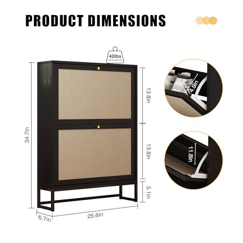 Narrow Shoe Cabinet with 2 Flip Drawer, Freestanding Shoe Organizer Shoe Cabinet Storage for Entryway, Slim Shoe Storage Shoe Rack for Closet with Linen Doors in Hallway, Living Room(Black) - color: Black, size: 2 Drawers Single Layer