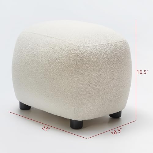 KINWELL Round Boucle Upholstered Ottoman Chair Padded Seat Footstool, Beige | Easy Assembled Modern Soft Sofa Couch Loveseat Chair Footrest, Extra Seating for Bedroom Entryway, 18.5" D x 23" W x 16.5" H - color: Beige