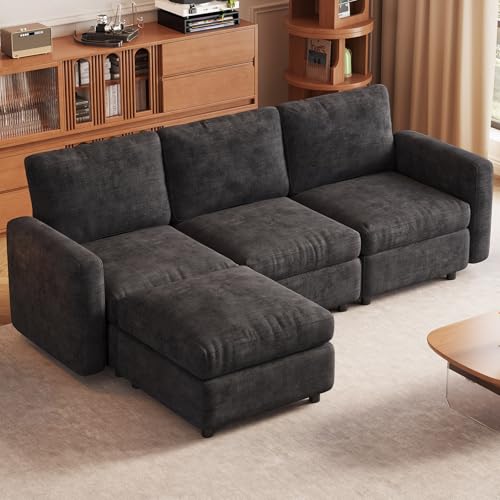 Miuuod Exlarge Modular Sectional Sofa,111.5" U-Shaped Corduroy Comfy Sectional Couches for Living Room,Modern Deep Seat Sofa,3-Seater Cloud Couches with 1 Movable Ottomans,Flexible Combination (Grey) - color: Grey, style: 4 Seats（3 Seats with 1 Ottomans）