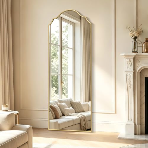 Besdomus Scalloped Full Length Mirror: 21"x56" Gold Arched Floor Mirror | Modern Minimalist Wooden Frame Body Long Mirror for Wall/Bedroom/Cloakroom/Entryway/Living Room - Home Decor for Housewife - color: Gold Leaf, size: 56"L x 21"W