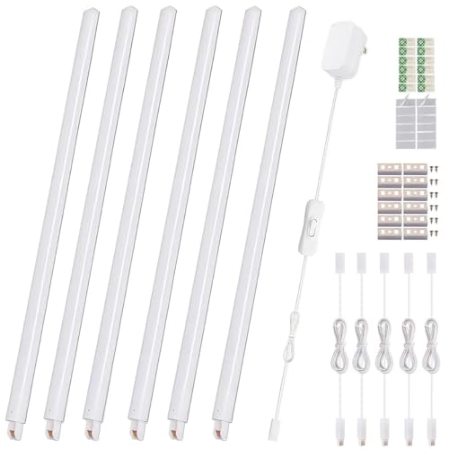 Cefrank Under Cabinet Lighting, 6-Pack 12" Linkable LED Light Bars 3000K | Warm White 1200LM • Plug-in • CRI90+ • Frosted Lens • Pantry • Bookshelf • Workbench - color: Warm White