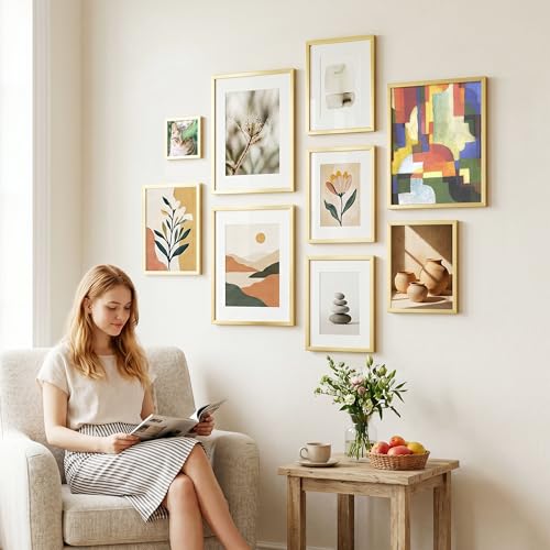 4x4 Picture Frame, Wall Mount or Tabletop Photo Frames with Engineered Wood, Gold 10 Pack - color: GD, size: 4x4-10PK