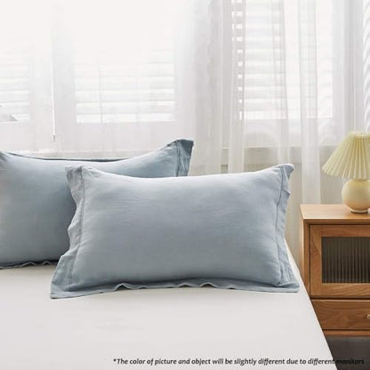 Simple&Opulence 100% Linen Duvet Cover Set with Embroidery Border Washed - 2 Pieces (1 Duvet Cover & 1 Pillow Sham) with Button Closure Soft Breathable Farmhouse - Dusty Blue, Twin Size - color: Dusty Blue, size: Twin