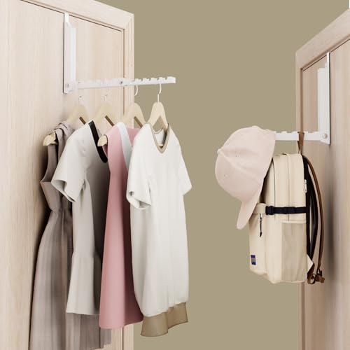 BAKON Over The Door Hooks, Small Space Double Folding Portable Over The Door Drying Rack for Laundry, Bathroom, Bedroom, Travel Storage and Drying (2Pack, White) - color: White