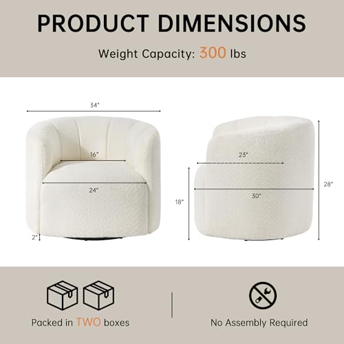 Swivel Accent Chair, No Assembly Required Upholstered Boucle Fabric Barrel Chair for Living Room Set of 2, Beige - size: 2 swivel chair