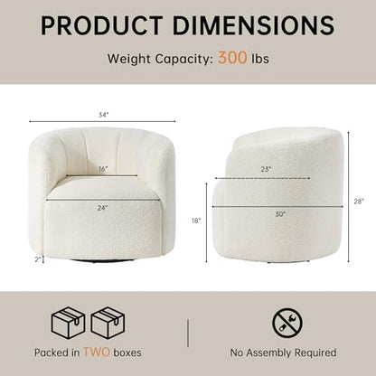 Swivel Accent Chair, No Assembly Required Upholstered Boucle Fabric Barrel Chair for Living Room Set of 2, Beige - size: 2 swivel chair