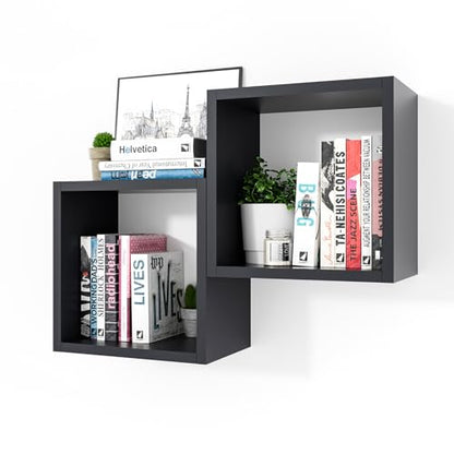 Cube Shelves Set2, Black Display Shelves Wall Mount 7.75" D x 12.5" W x 12.5" H, (Black, Square 2 Cubes) - color: Black, size: Square-Set2