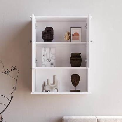 Medicine Cabinet, Over The Toilet Storage Cabinet, 24x30 Inch Wall Mount Bathroom Storage Cabinet with 2 Doors & Adjustable Shelf, Wooden Bathroom Wall Cabinet, White - color: White&silver