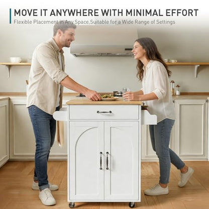 Kitchen Island Cart, Small Kitchen Island with Storage Cabinet and Drawer, Rolling Kitchen Cart on Wheels with Spice Rack and Towel Rack, for Kitchen, Dining Room, White and Natural - color: White + Natural