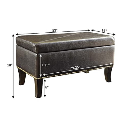 Convenience Concepts Designs4Comfort Winslow Storage Ottoman Bench 32" - Transitional Upholstered Footstool & Seat, for Living Room, Entryway, Hallway, & Bedroom, Espresso Vegan Leather - color: Espresso