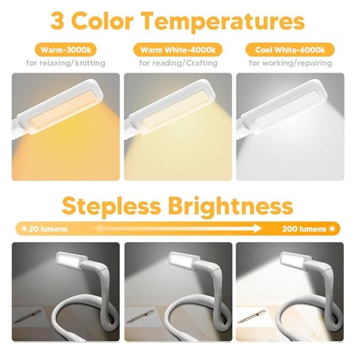Neck Light, Rechargeable Book Light for Reading, Bright Dual Lamps | 3 Color Stepless Dimming Needlepoint Light, Sewing Knitting Gifts Crochet Accessories Crafts, White Elephant Gifts Christmas - color: White