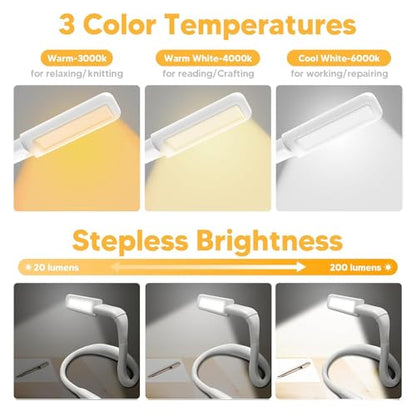 Neck Light, Rechargeable Book Light for Reading, Bright Dual Lamps | 3 Color Stepless Dimming Needlepoint Light, Sewing Knitting Gifts Crochet Accessories Crafts, White Elephant Gifts Christmas - color: White