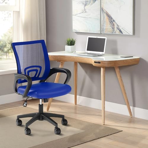 Office Chair, Ergonomic Mid-Back Mesh Desk Chair with Lumbar Support, Adjustable Height Computer Chair with Rolling Wheels Design,Comfy Armrest for Work, Study, Gaming, Navy Blue - color: Navy Blue