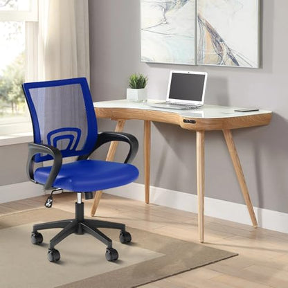 Office Chair, Ergonomic Mid-Back Mesh Desk Chair with Lumbar Support, Adjustable Height Computer Chair with Rolling Wheels Design,Comfy Armrest for Work, Study, Gaming, Navy Blue - color: Navy Blue