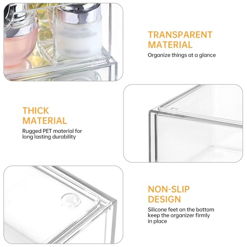 PAVSTINE Medicine Cabinet Organizer 3 Pack, Plastic Stackable Storage with 2 Drawers, Bathroom Mirror Cabinet Organizer with Removable Dividers for Wall Cabinet, Vanity, Countertop, Clear - size: 3-Tier
