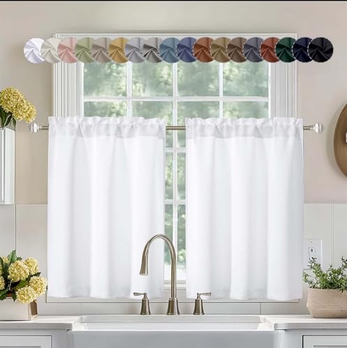 Aiyufeng Pure White Curtains 36 Inches Long 2 Panels, Room Darkening Half Window Rod Pocket Privacy Short Curtains, Thermal Insulated Curtain Tiers for Kitchen Bathroom Shades, W40 x L36 Inch - color: Pure White, size: 40"W x 36"L (Pack of 2)