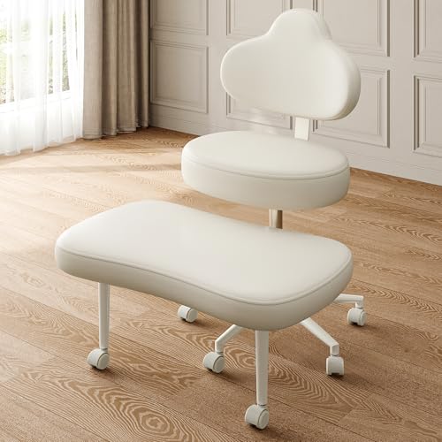Cross Legged Office Chair with Wheels, Meditation Chair, ADHD Chair for Adults, Wider Height Adjustable Backrest and Seat, Yoga Office Chair, PU Leather, Beige - color: Pu Beige, size: Cloud Lounge