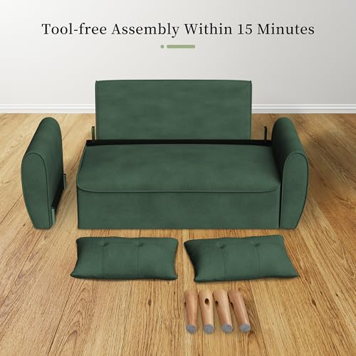 Vongrasig 47" Small Modern Loveseat Sofa, Mid Century Linen Fabric 2-Seat Sofa Couch Tufted Love Seat with Back Cushions and Tapered Legs for Living Room, Bedroom and Small Space (Green) - color: Green