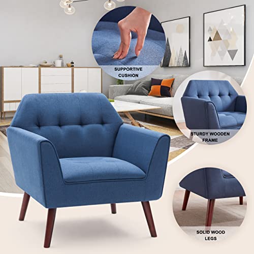 Accent Chairs for Bedroom, Midcentury Modern Living Room Accent Arm Chair, Linen Fabric Comfy Reading Chair, Tufted Sofa Chair, Blue - color: Blue, size: 1 pack