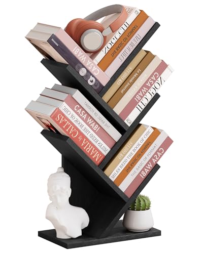 Hoctieon 4 Tier Tree Bookshelf, 4 Shelf Bookcase, Free Standing Tree Bookcase, Display Floor Standing Shelf for Books, Book Organizer Shelves for Home Office, Living Room, Bedroom, Black - color: Black, size: 4 Tier