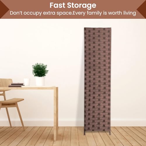 Room Divider Wall Divider 6FT 4 Panels Wood Mesh Hand-Woven Indoor Room Screen Folding Portable Partition Screen, Brown - color: Brown