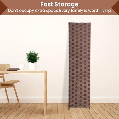 Room Divider Wall Divider 6FT 4 Panels Wood Mesh Hand-Woven Indoor Room Screen Folding Portable Partition Screen, Brown - color: Brown