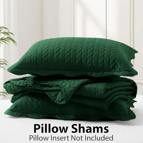 MOONLIGHT20015 Twin Quilt Set (66" x 86") with 1 Pillow Sham (20" x 26"+2") for All Seasons - 2 Pcs Reversible Bedding Set Lightweight Microfiber Coverlet Embossed Pattern Quilted Bedspread (Emerald) - color: Emerald, size: Twin